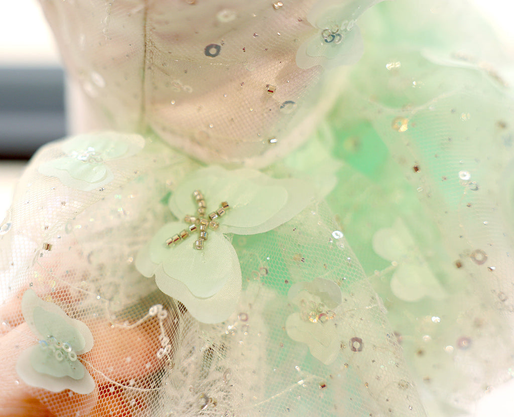 Mint Green Crystal Tulle Dog Party Dress | Elegant Pet Occasion Wear