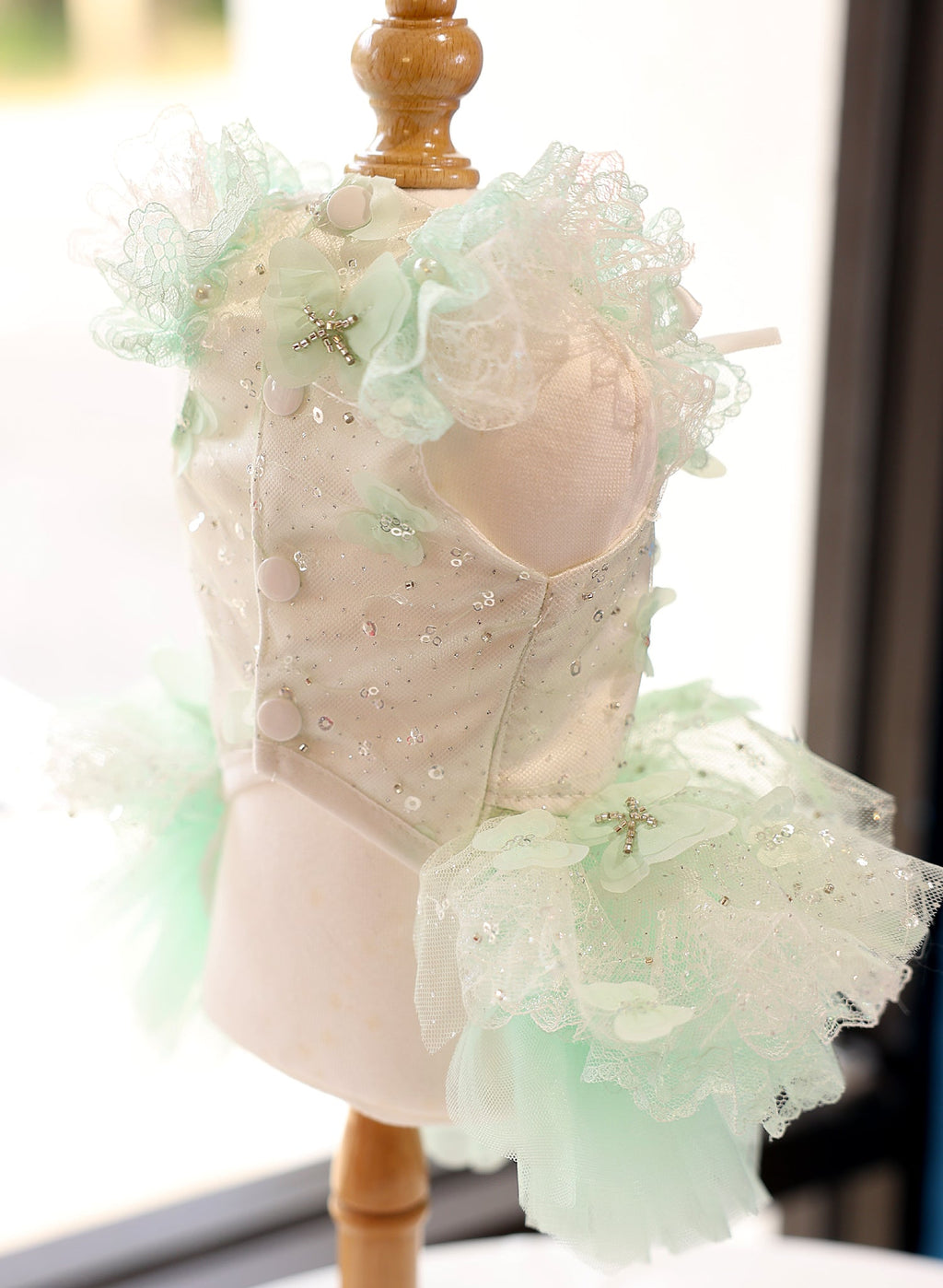 Mint Green Crystal Tulle Dog Party Dress | Elegant Pet Occasion Wear