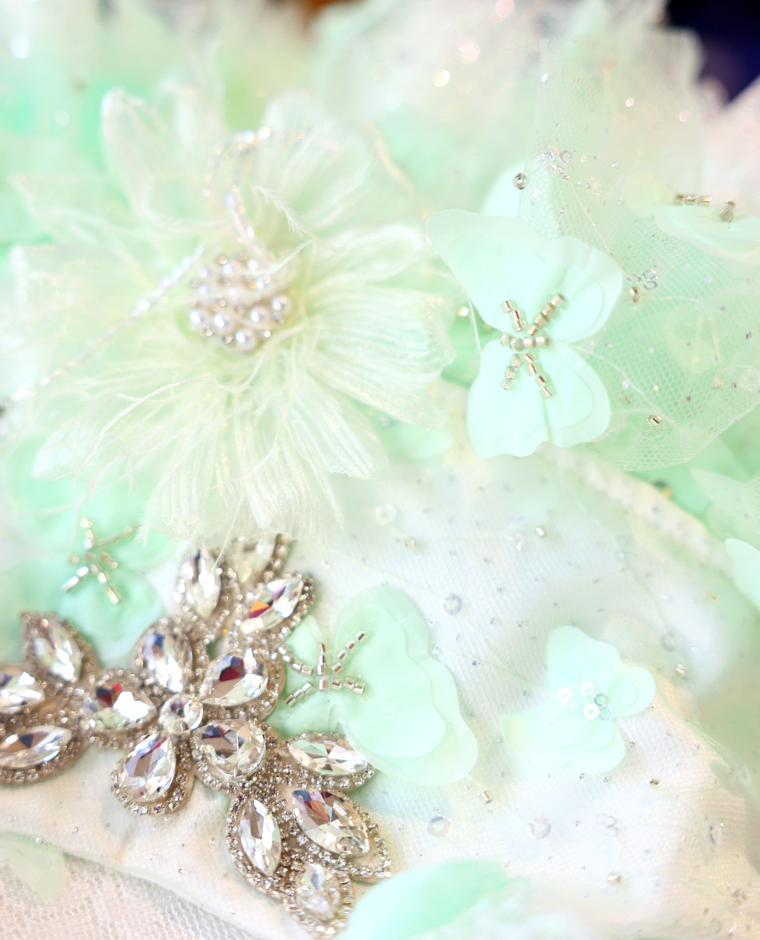 Mint Green Crystal Tulle Dog Party Dress | Elegant Pet Occasion Wear