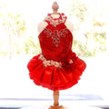 Handmade dog wear- Luxury Red Sequin Dog Dress | Elegant Pearl Lace Pet Party Dress