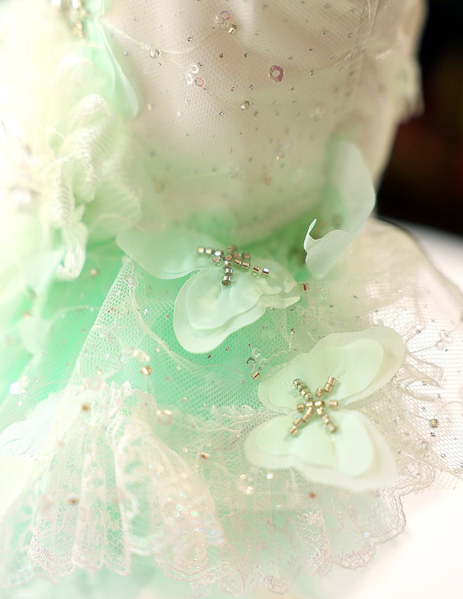 Mint Green Crystal Tulle Dog Party Dress | Elegant Pet Occasion Wear
