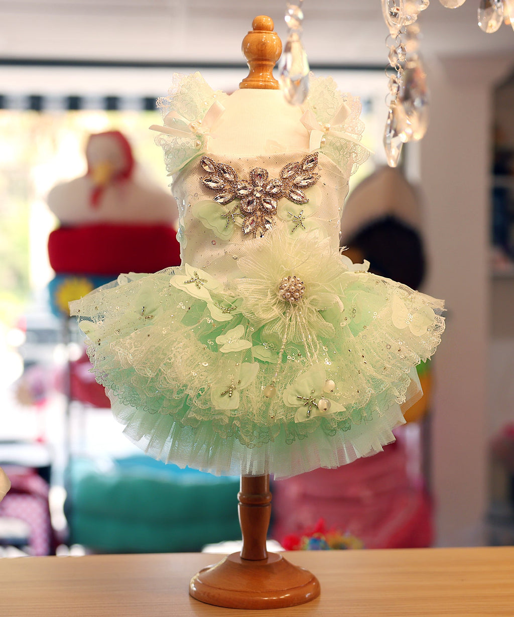 Mint Green Crystal Tulle Dog Party Dress | Elegant Pet Occasion Wear