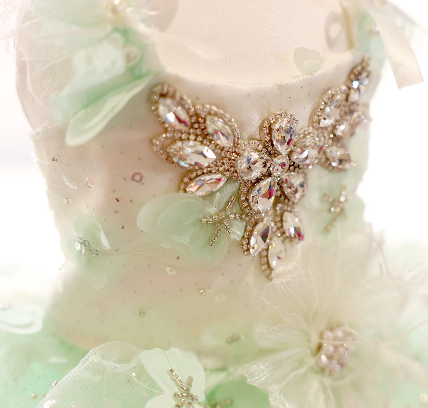 Mint Green Crystal Tulle Dog Party Dress | Elegant Pet Occasion Wear
