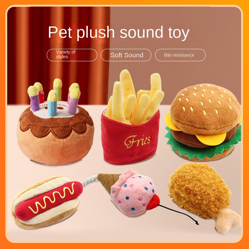Plush Food Squeaky Dog Toy | Hamburger, Hot Dog, Ice Cream & More