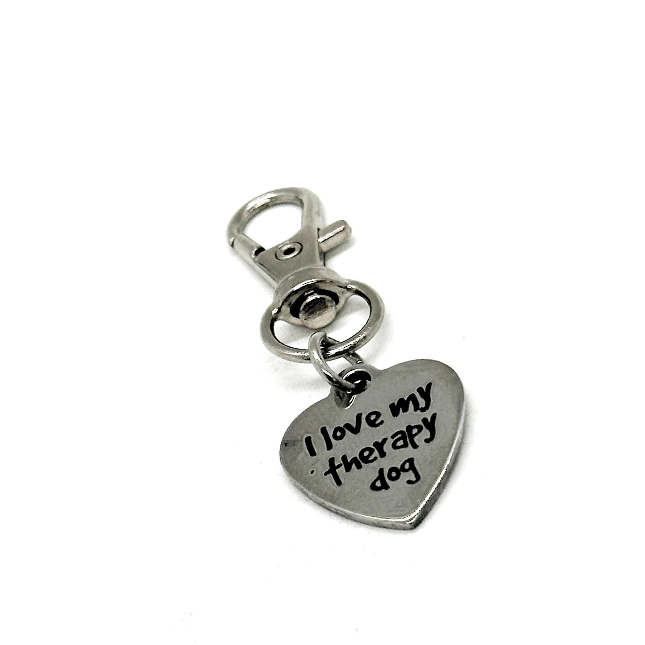I Love My Therapy Dog Clip On Charm Dog Lover Gift Stainless Steel Engraved Heart Charm Therapy Dog Accessory